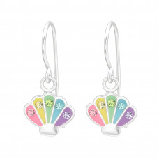 Children's Silver Shell Earrings with Crystal and Epoxy