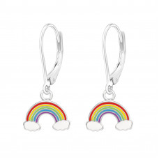 Children's Silver Rainbow Lever Back Earrings with with Epoxy