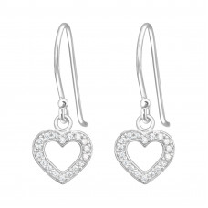 Silver Heart Earrings with Cubic Zirconia