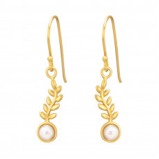 Silver Leaf Earrings with Imitation Opal