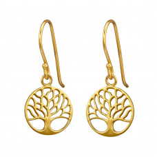 12mm Tree Of Life Sterling Silver Gold Plated Earrings