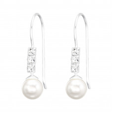 Silver Round Earrings with Crystal and Synthetic Pearl