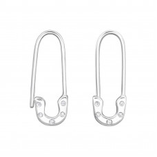 Safety Pin Sterling Silver Earrings with Cubic Zirconia