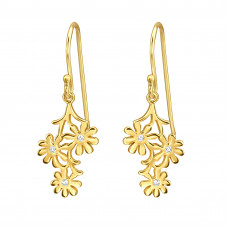 Intertwined Daisy Flowers Sterling Silver Gold Plated Earrings with Cubic Zirconia