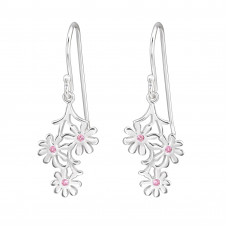Intertwined Daisy Flowers Sterling Silver Earrings with Cubic Zirconia