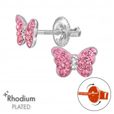 Butterfly Children's Sterling Silver Screw Back Ear Studs with Crystal