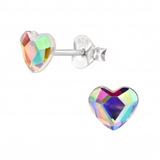 4mm Sterling Silver Children's Ear Studs with Heart AB Crystal