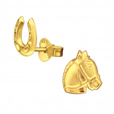 Horseshoe and Horse Children's Silver Gold Plated Ear Studs