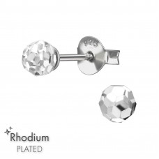 4mm Ball Sterling Silver Rhodium Plated Ear Studs with Faceted Crystal