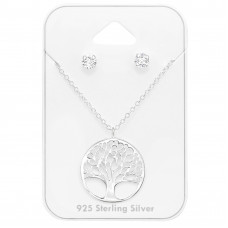 Silver Tree Of Life Set on Card with Cubic Zirconia