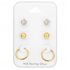 5mm Ball and Ear Stud with Cubic Zirconia with Hoop Sterling Silver Set on Card