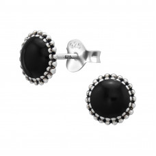 8mm Circle Sterling Silver Oxidized Dots Ear Studs with Epoxy
