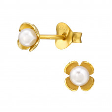 Flower Sterling Silver Ear Studs with Imitation Pearl