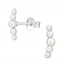 Curved Sterling Silver Ear Studs with 10x Imitation Pearl