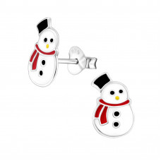 Children's 11mm Snowman Sterling Silver Ear Studs with Epoxy