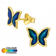 Butterfly Sterling Silver Ear Studs with Mood Epoxy