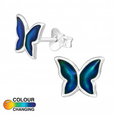 Butterfly Sterling Silver Ear Studs with Mood Epoxy