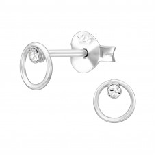 5mm Open Circle Sterling Silver Ear Studs with 2x Crystal