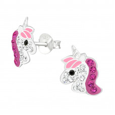 11mm Unicorn Children's Sterling Silver Ear Studs with 34x Crystal and Light Pink Epoxy