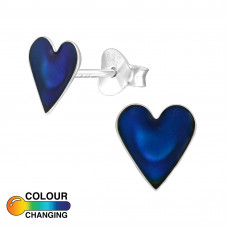 Heart Sterling Silver Ear Studs with Mood Epoxy