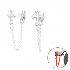 Silver Cross Ear Jacket with Hanging Chain