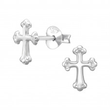 9mm Budded Cross Sterling Silver Ear Studs
