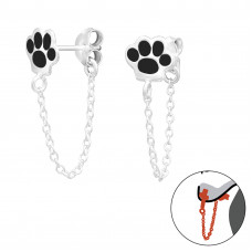 Silver Paw Print Ear Jacket and Hanging Chain with Epoxy