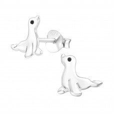 Children's Silver Seal Ear Studs with Epoxy