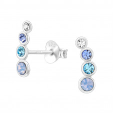Geometric Sterling Silver Ear Studs with 8x Crystal Blue Mix