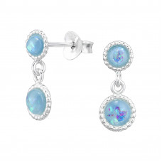 Silver Round Earrings with imitation Opal
