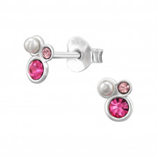 Cluster Sterling Silver Ear Studs with Imitation Pearl and Crystals