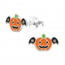 Pumpkin Children's Sterling Silver Ear Studs with Crystal and Epoxy