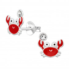 Crab Children's Sterling Silver Ear Studs with Crystal and Epoxy