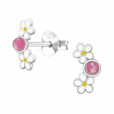 Flower Sterling Silver Ear Studs with Epoxy and Imitation Opal