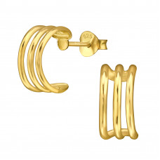 Three Bar Half Hoop Sterling Silver Gold Plated Ear Studs