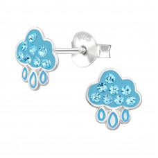 Raincloud Children's Sterling Silver Ear Studs with 16x Crystal and Blue Epoxy