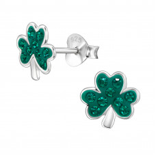 8mm Clover Children's Sterling Silver Ear Studs with 18x Crystal