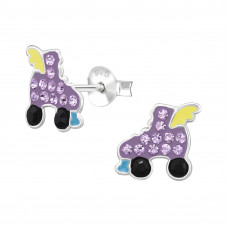 9mm Roller Skate Children's Sterling Silver Ear Studs with 26x Crystal and Epoxy
