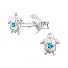 5mm Turtle Children's Sterling Silver Ear Studs with Crystal