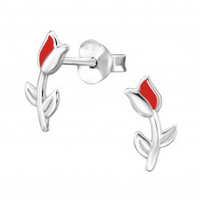 10mm Tulip Children's Sterling Silver Ear Studs with Red Epoxy