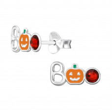 Boo Halloween Children's Sterling Silver Ear Studs with Crystal and Epoxy