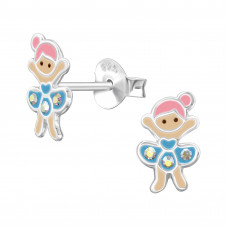 10mm Ballerina Dancer Children's Sterling Silver Ear Studs with 6x Crystal and Epoxy