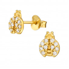 7mm Ladybug Sterling Silver Gold Plated Ear Studs with 20x Cubic Zirconia