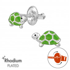 Turtle Children's Sterling Silver Screw Back Ear Studs with Epoxy