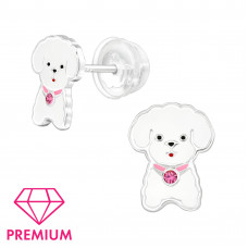 Dog Children's Sterling Silver Premium Kid Ear Studs with Crystal and Epoxy