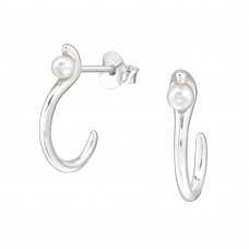 Snake Half Hoop Sterling Silver Ear Studs with Imitation Pearl