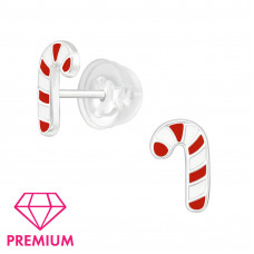  Silver Candy Cane Ear Studs with Epoxy