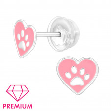 Heart Paw Children's Sterling Silver Premium Kid Ear Studs with Epoxy