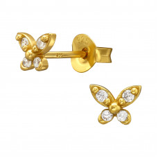5.8mm Butterfly Sterling Silver Gold Plated Ear Studs with 8x Cubic Zirconia