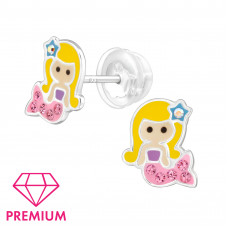 Mermaid Children's Sterling Silver Premium Kid Ear Studs with Crystal and Epoxy